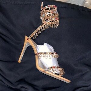 Rene Caovilla Multicolor Jewel Tan Heels
